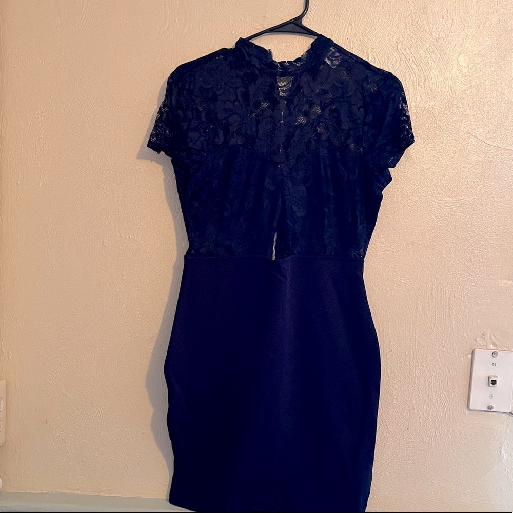 Windsor large blue midi dress with mesh top